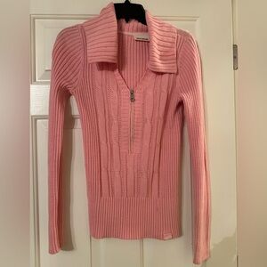Pink collared cable knit sweater
